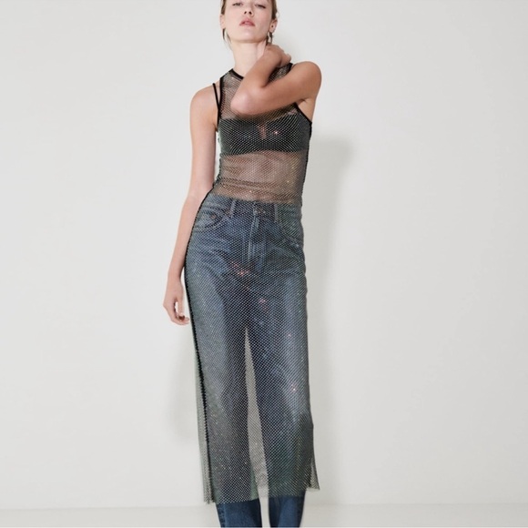Zara Black Sheer Mesh Slip Dress